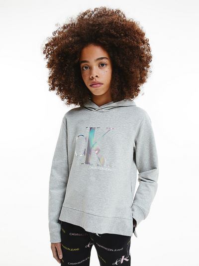 Calvin Klein Ruhák HU608875 | Calvin Klein Logo Lány Kapucnis Pulóver Világos Szürke